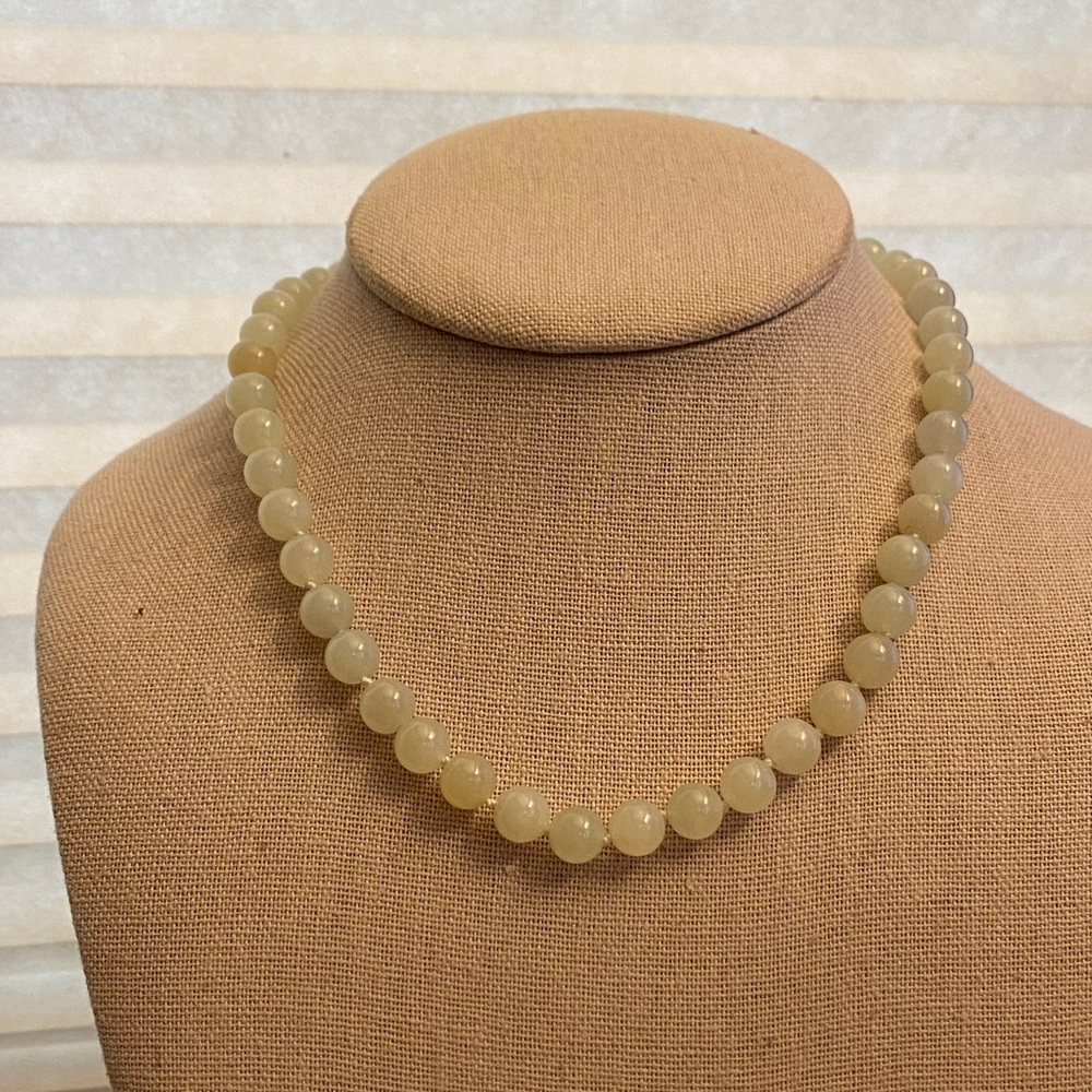 Classic Jade bead necklace with 10K solid gold clasp on string